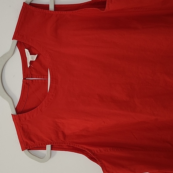 Eileen Fisher Poplin Dress  96% Organic Cotton Stretch Red  Sleeveless SZ Large - Picture 6 of 16